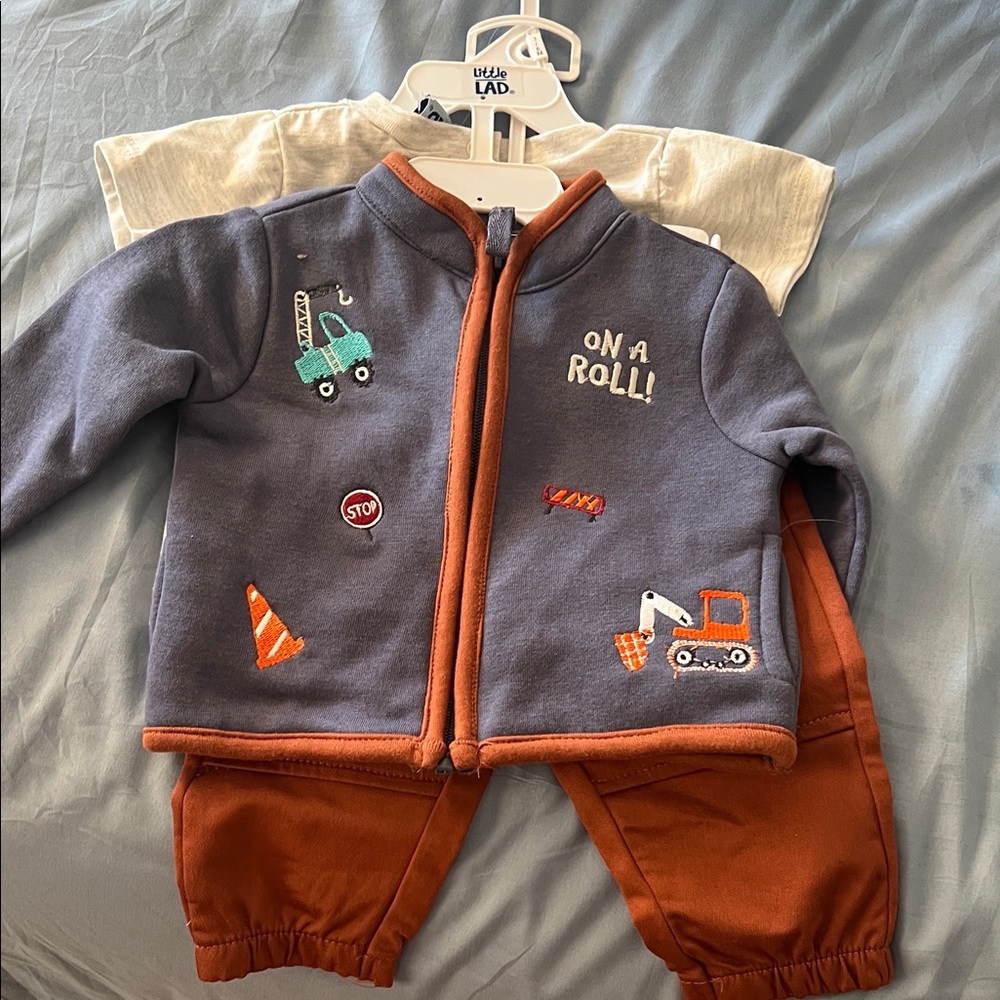Kids Construction Themed Jacket and Pants Set- 3 piece set